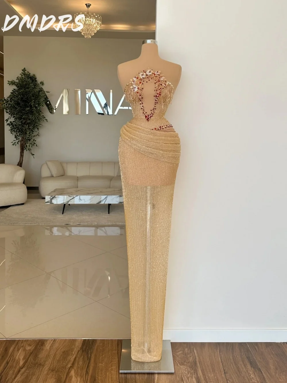 

Sexy Strapless Prom Dress 2025 Charming Beaded Shiny Evening Dress Stylish Sleeveless A Line Floor-Length Gown Customized