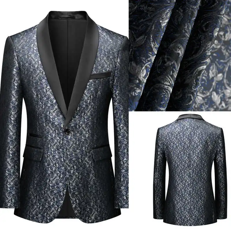 화려한 황금 장미 무늬 자카드 직물 1 조각 웨딩 정장 남자 플랩 포켓 노치 비즈니스 오피스 착용 맞춤형