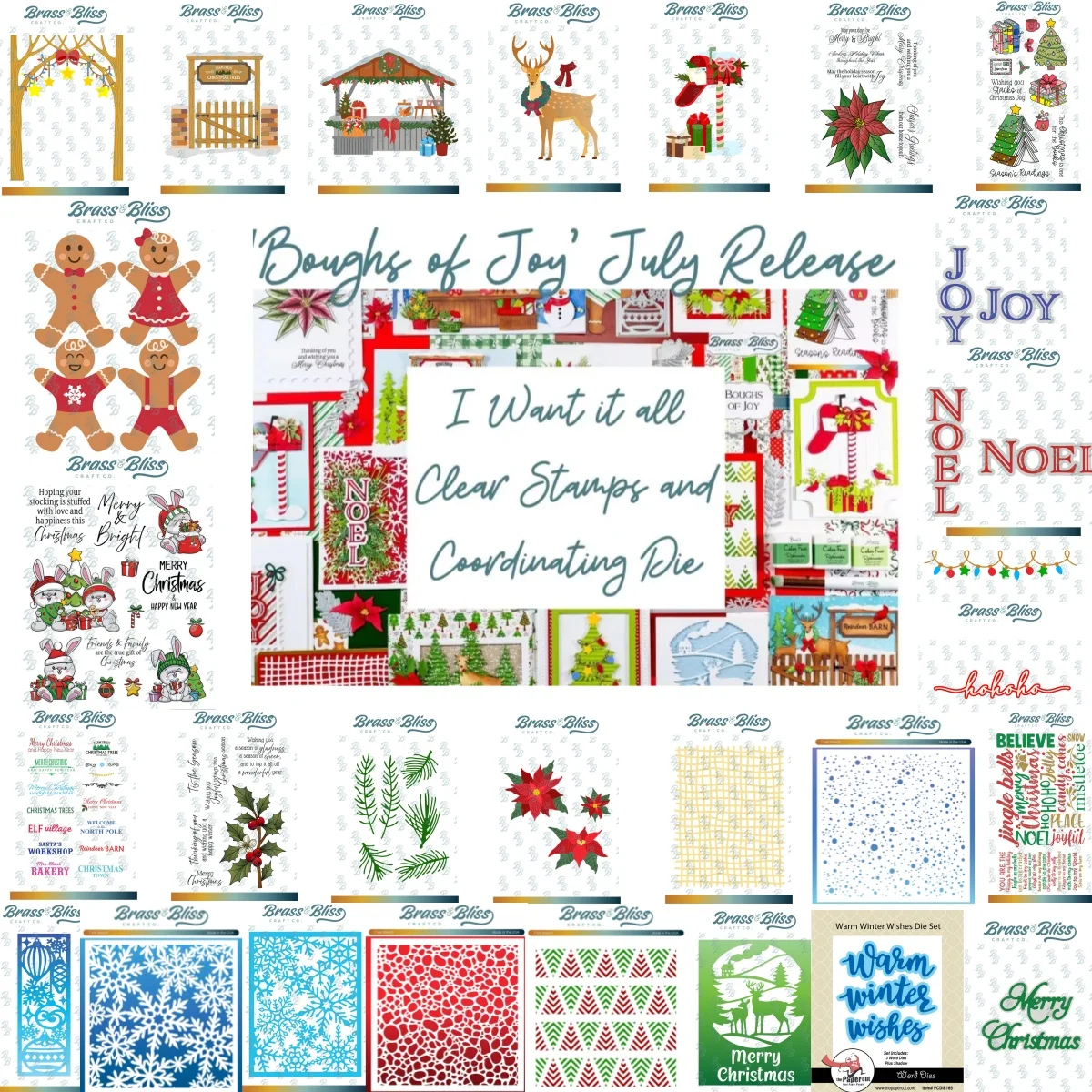 

Christmas Bunnies Winter Buck with Wreath Pine Bough Lights Metal Cutting Dies Clear Stamps Stencil Hot Foil For DIY Making Card