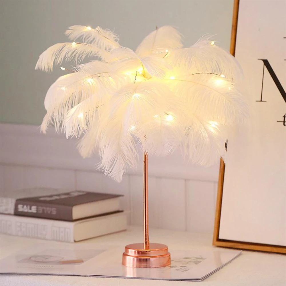 Led Night Light USB Creative Feather Table Lamp Feather Lampshade Girl LED Wedding Decorative Lights Birthday Gift Home Decor