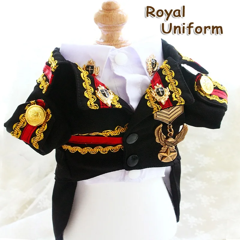 Original Handmade Dog Clothes Handsome Pet Supplies Jacket Suit With Shirt Two-Piece Wedding Army Uniform Badge Prince Costume