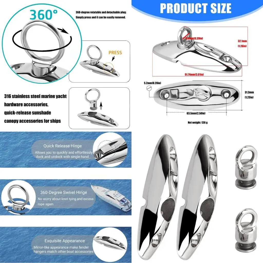 Pack of 2 Stainless Steel Hanger Quick Release Marine Holder Hanger
