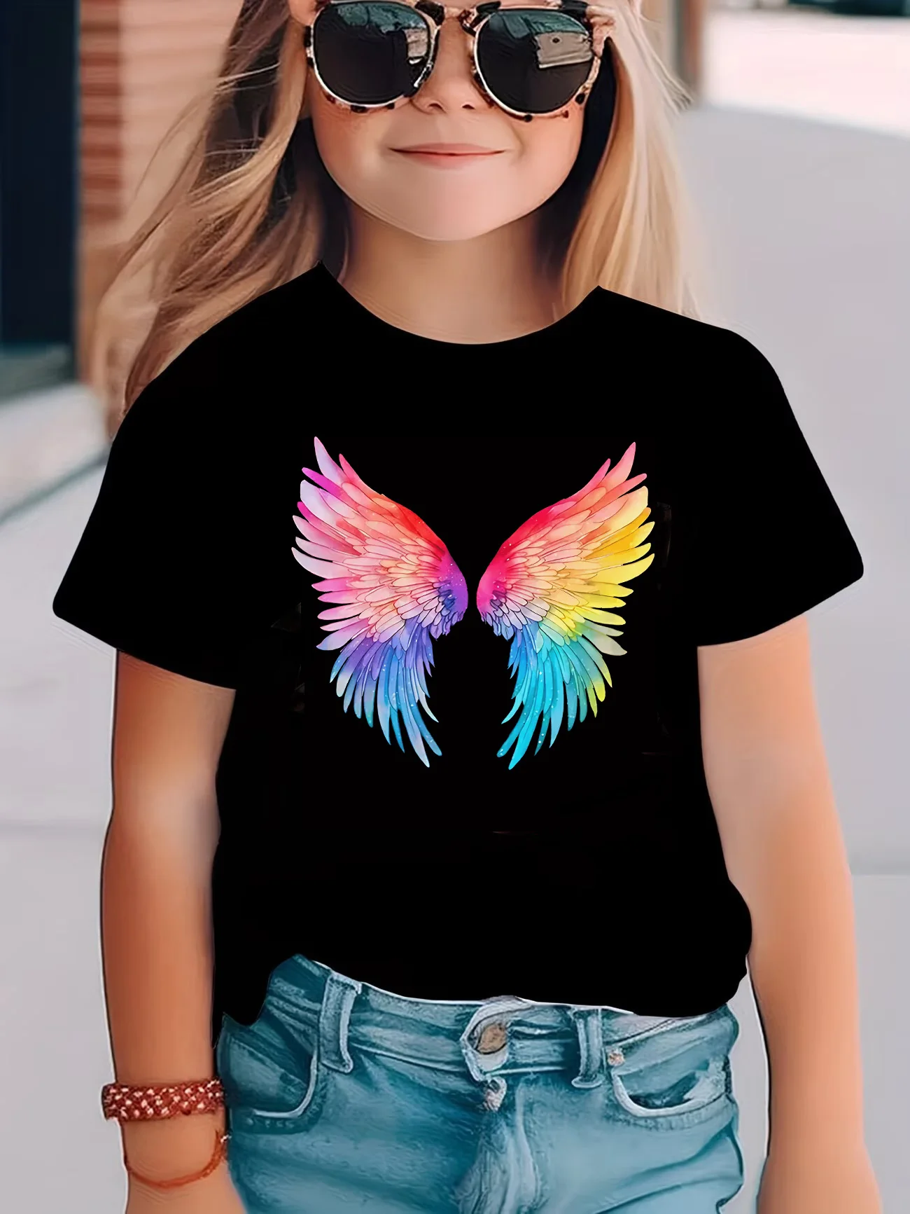 Fashion Colorful Wing T Shirts Graphic Short Sleeve Kids Children's T-shirt Boys Girls Summer Spring Casual Top Y2k Tee Shirt