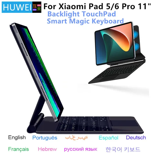 HUWEI Magic Keyboard Folio para Xiaomi Pad 6 Pad6 tableta de 11 pulgadas para MiPad 6 Mi Pad 6 5 Pro 11 ""funda inteligente cubierta de teclado retroiluminado