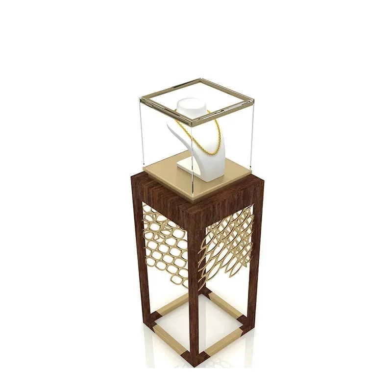 custom.Top Square Glass Jewellery Cabinet Fretwork Decoration Showcase Jewelry Custom up Display Stand Jewelry Showcase Disp