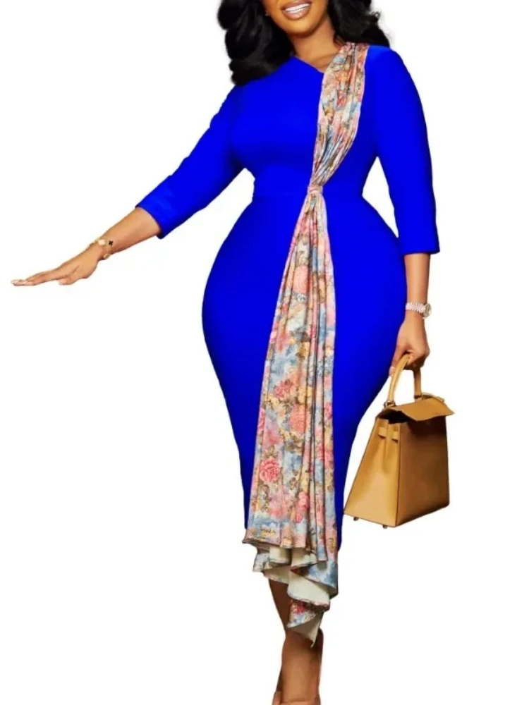 

Dashiki African Dresses for Women Autumn African 3/4 Sleeve Polyester Party Evening Bodycon Dress Outfits African Clothes