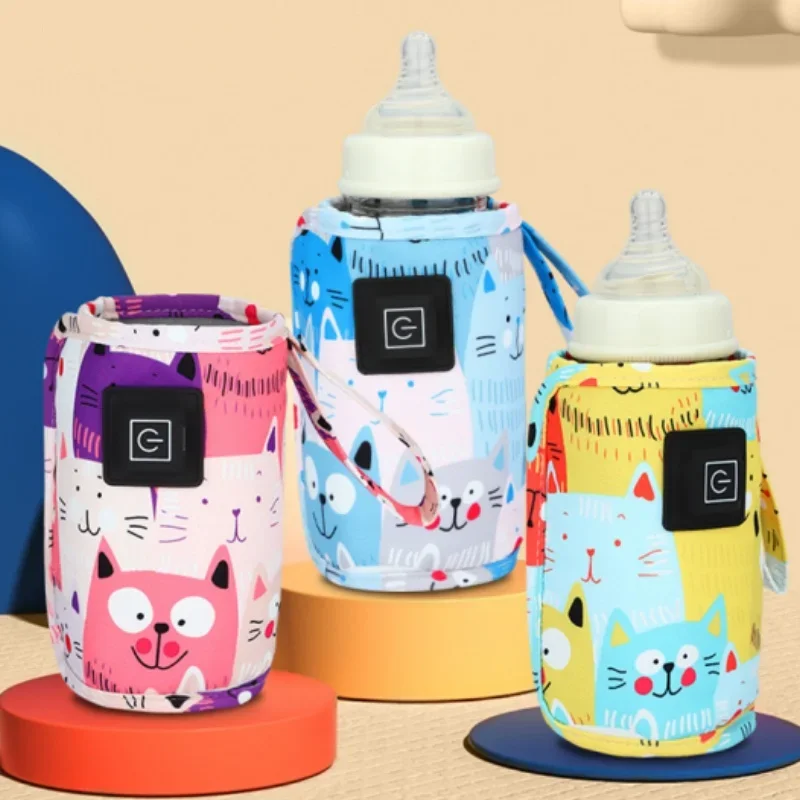 Colorful USB Milk Water Warmer Bottle Heater Travel Stroller Insulated Bag Baby Nursing Safe Kids Supplies for Outdoor Winter