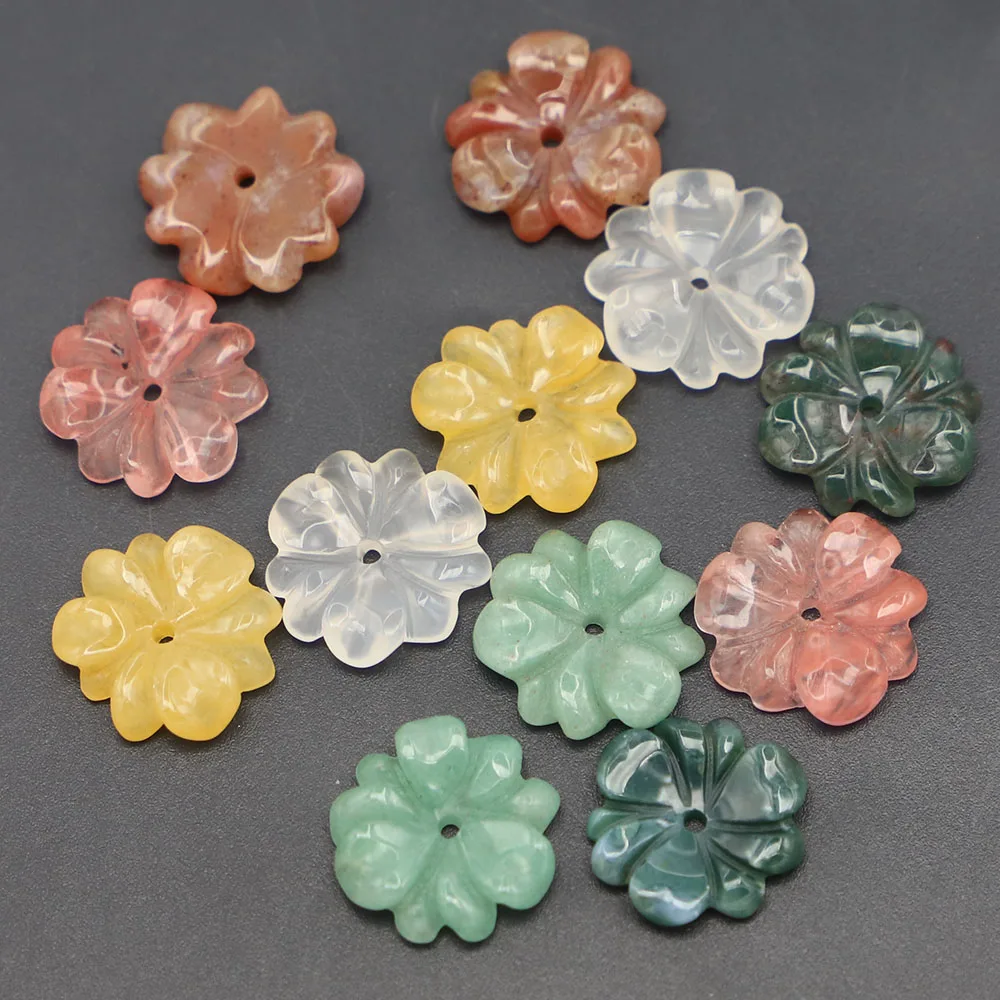 10Pcs Natural Stone Hand Carved Pendant Charm Rose Flowers Agate Cherry Quartz for Necklace Jewelry Material Making Wholesale