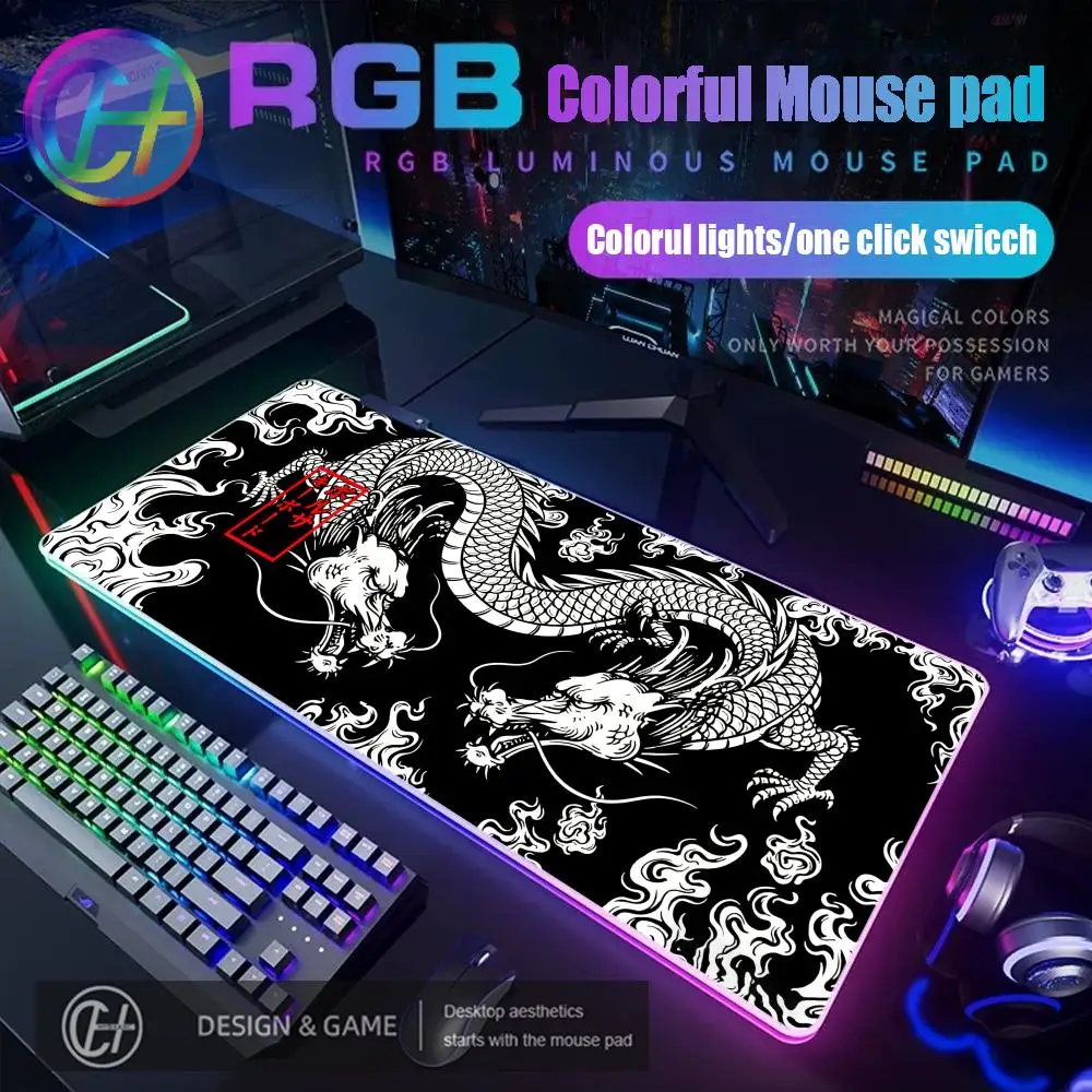 

Игровой коврик для мыши HYBXAXC «Японский дракон» с RGB-подсветкой, HD-дизайн, большой размер XXL, светодиодная подсветка для геймеров