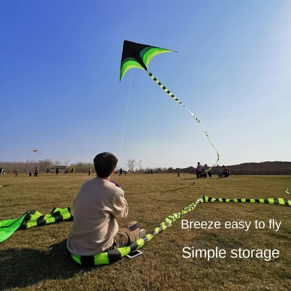 Easy Fly-cometa Delta grande de 1,6 m con línea de cometa de 100M, cometa voladora Ripstop, cola larga, juguetes para niños al aire libre, cometas para viajes familiares