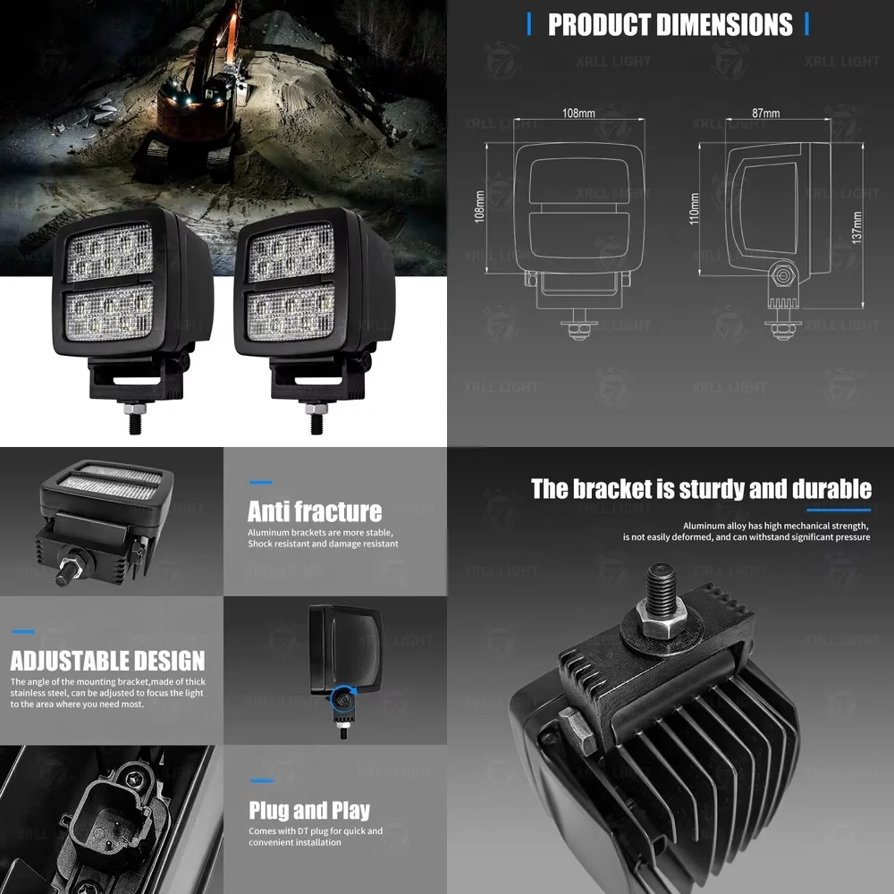

Durable EMC Explosion Proof Inch Inch Square DT 55W Lens Flood Spot Combo Beam LED Work Light for Tractor for Nordic