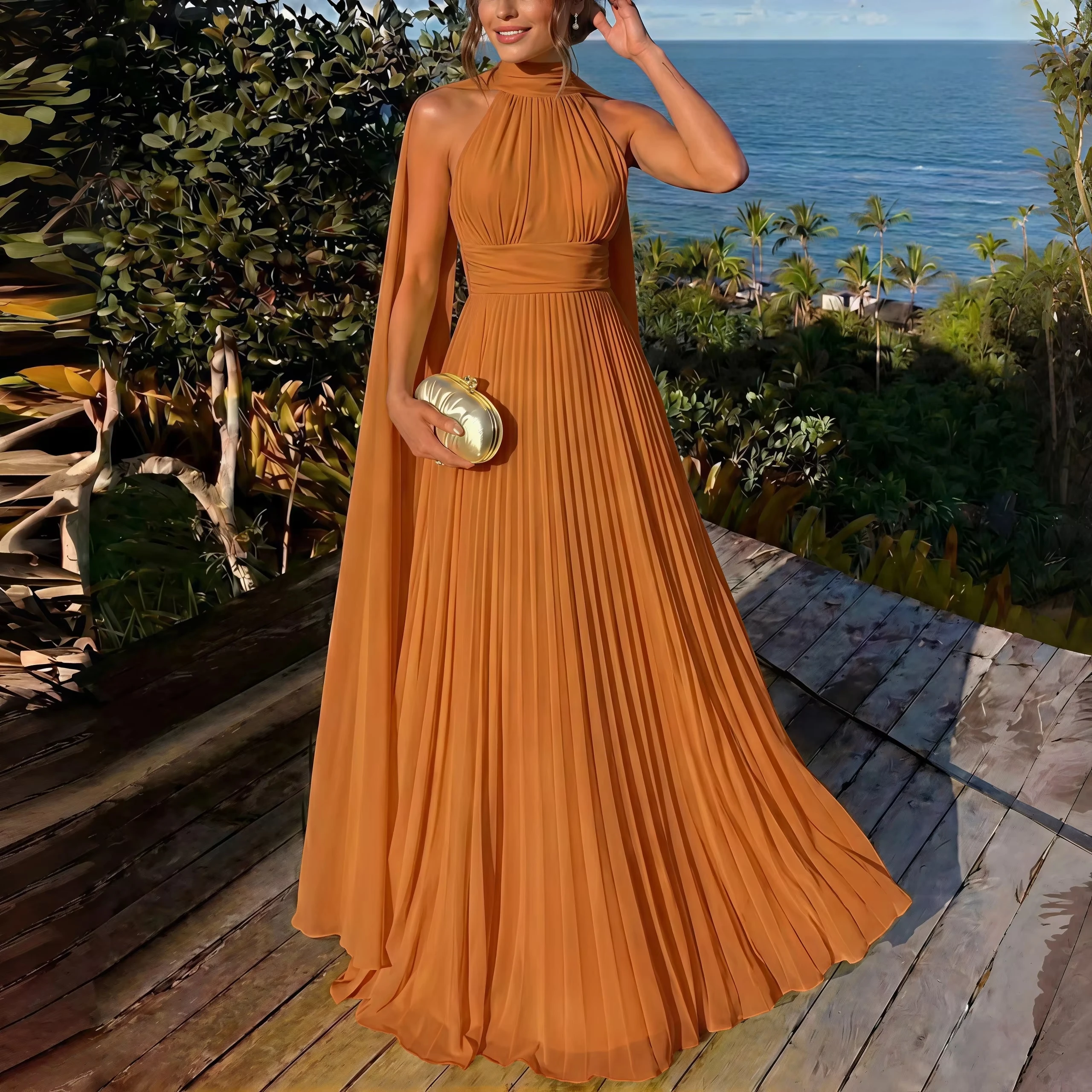 Chiffon High Neck Halter Cape - Wedding Dress ulasan dan harga