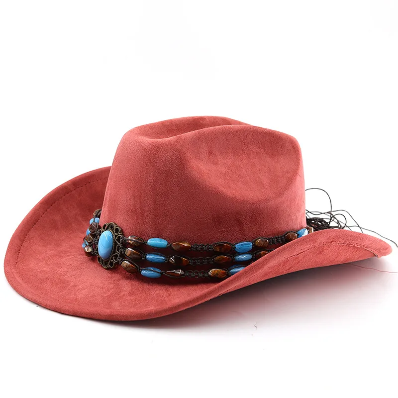 Western-Cowboyhut aus Wildleder zum Reiten für Männer und Frauen, Outdoor-Reisehut mit gerollter Krempe, Zylinderhut im Ethno-Stil, Filzhut – Detail 20