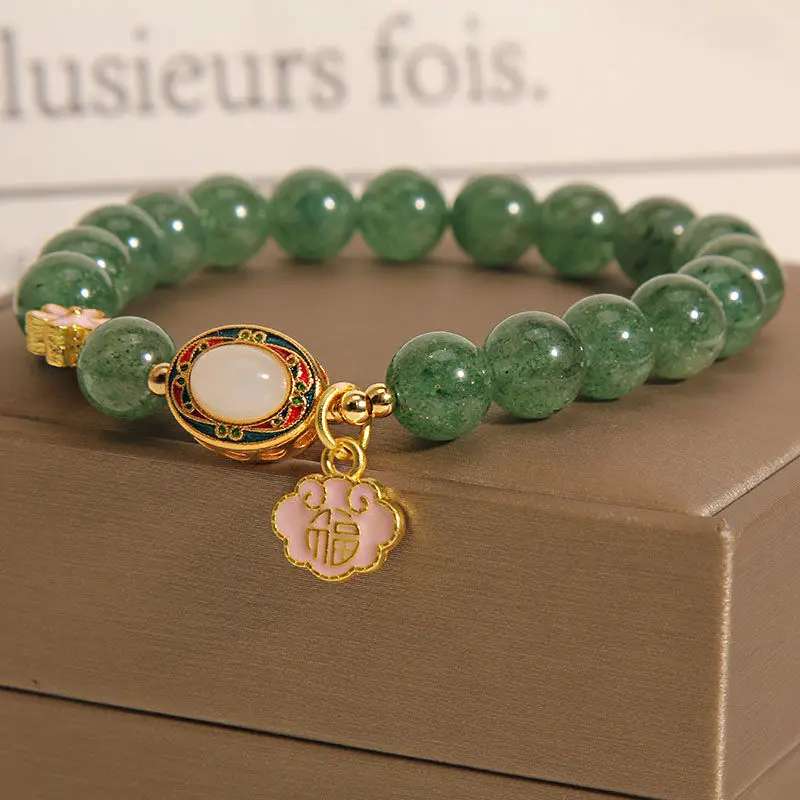 UMQ Natural Green Strawberry Quartz Bracelet Women's Fashion Design Simple Student Girlfriends Crystal Bracelet Bracelet