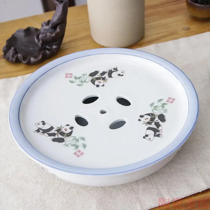 

Chinese Ceramic Tea Tray Household Round Water Storage Tray High-grade Tea Set Storage Living Room Trays Decorative