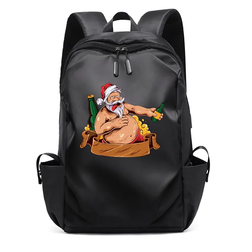 

S Laptop Backpack For Men Women's USB Port Business Rucksack Oxford Wear-resistant Waterproof Santa Claus Pattern Printed
