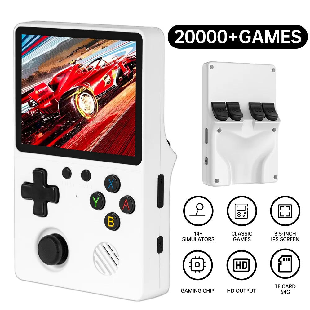 GB350 مشغل ألعاب محمول 3.5 بوصة IPS شاشة مدمجة 20000+ ألعاب نظام لينكس وحدة تحكم ألعاب فيديو ريترو محمولة لـ PS1/GBA