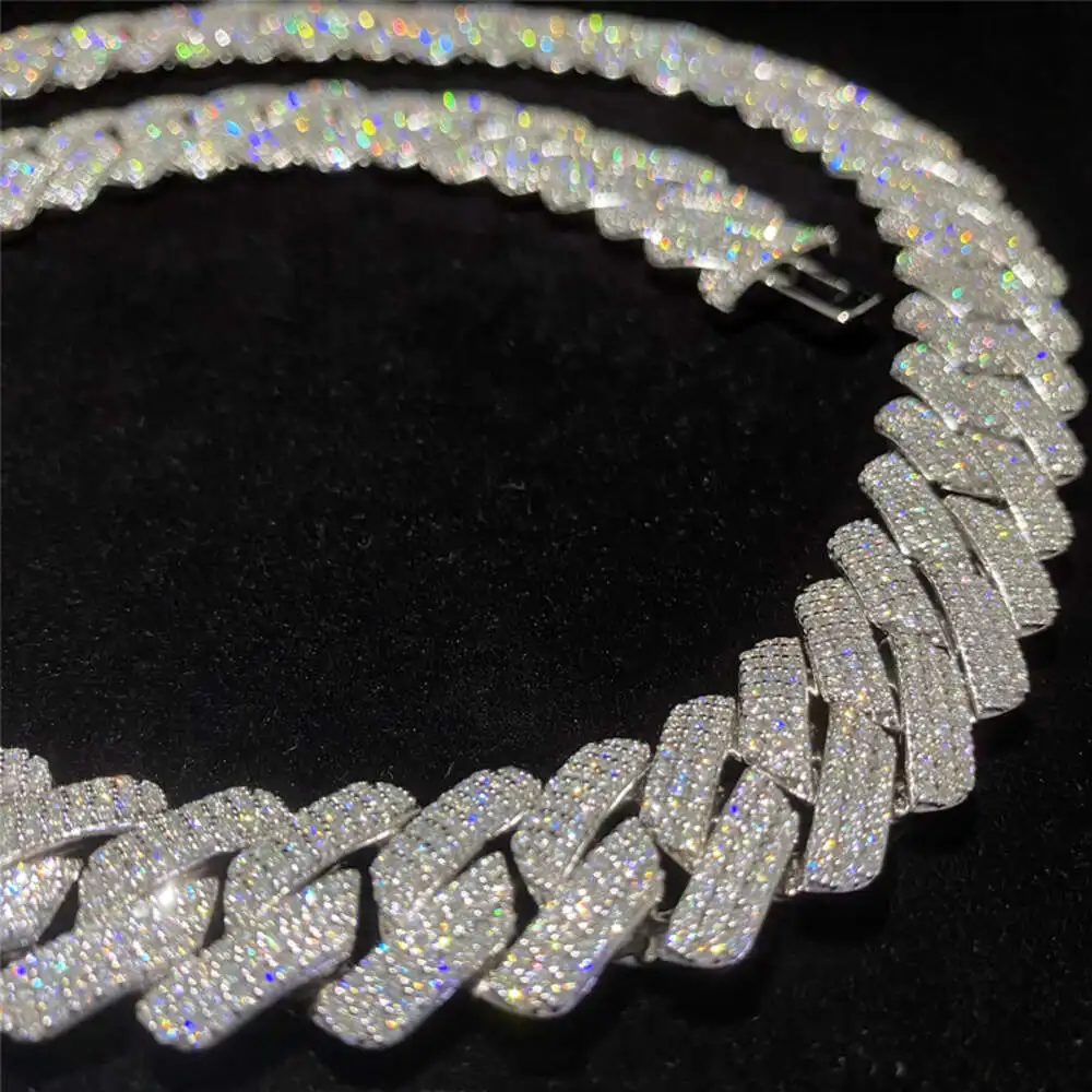 

18mm Three Row Diamond Exploded Mayami Cuban Chain for Men and Women 925silver Full Set Moissanite Cuban Chain Necklace Bracelet