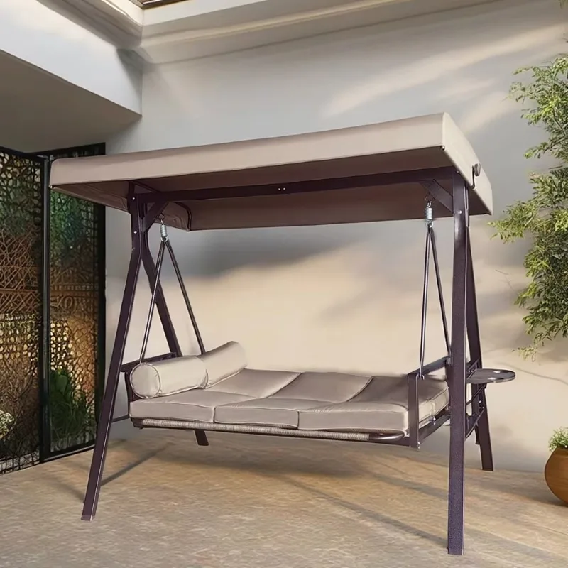 Cadeira de balanço ajustável para pátio externo, varanda, com almofada, rattan, plástico, madeira, estrutura de aço, quintal, varanda, jardim, quarto, casa