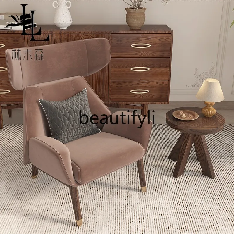 

Nordic living room single solid wood sofa antique leisure chair B & B bedroom single chair