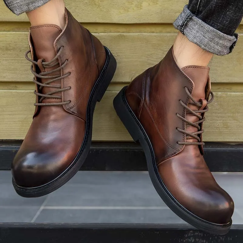 

2023 New Autumn and Winter High-top Boots Retro Mid-top Casual Large-head Work Clothes Short Boots Men