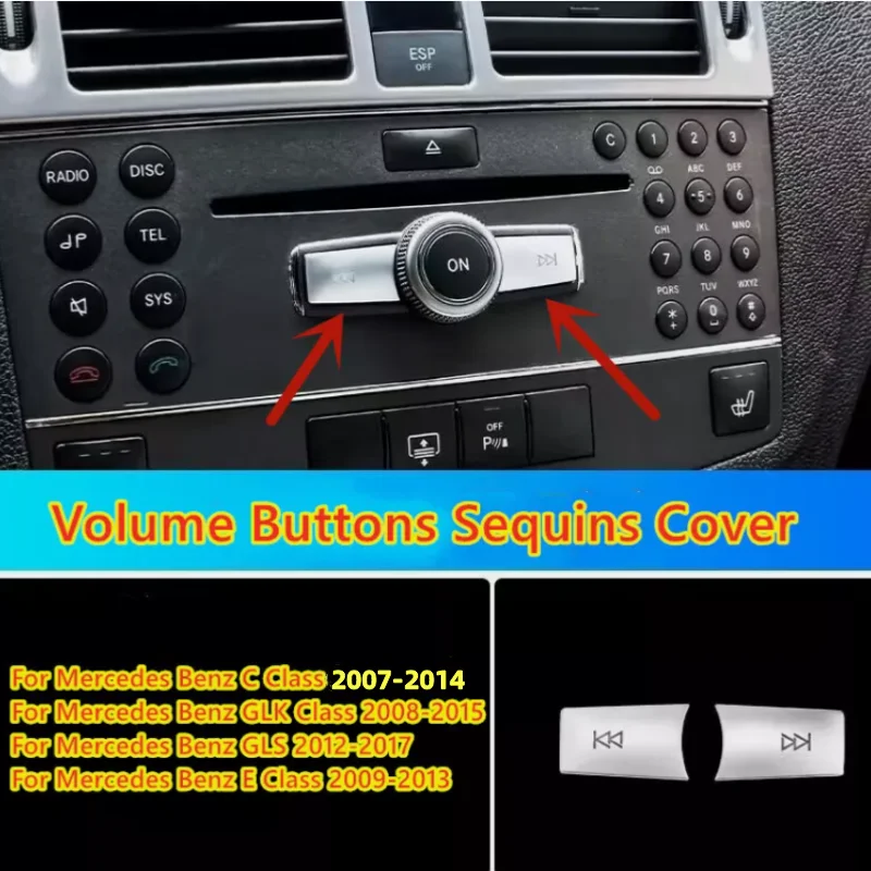 

For Mercedes Benz C E GLK CLS ML Class Accessories Volume Buttons Sequins Cover