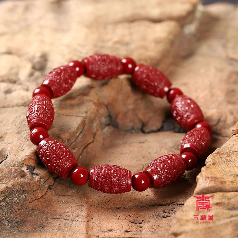 Pulsera de cinabrio Natural de alto contenido, brazalete de cuentas de cubo de nube de oro púrpura y arena, amuleto GiftTai Sui