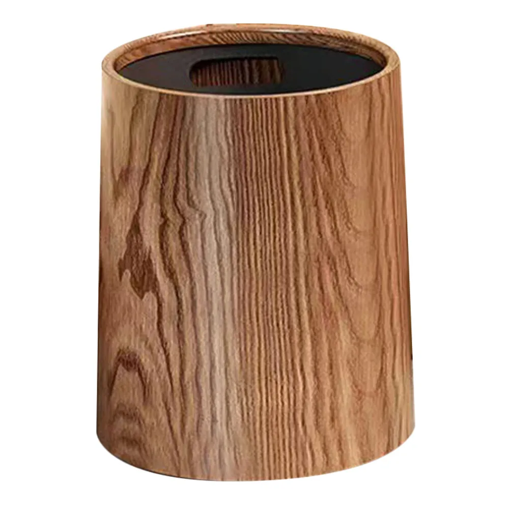 

Large Capacity Wood Grain Finish Trash Bin Round Shape PP Imitation Easy Maintenance for Living Room Bedroom Study Home