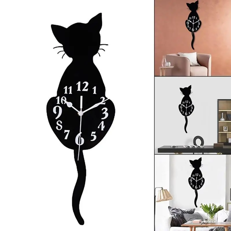 45BE para criativo para o relógio parede gato WAG Tail acrílico decorativo sem ticking para a cozinha sala estar no do