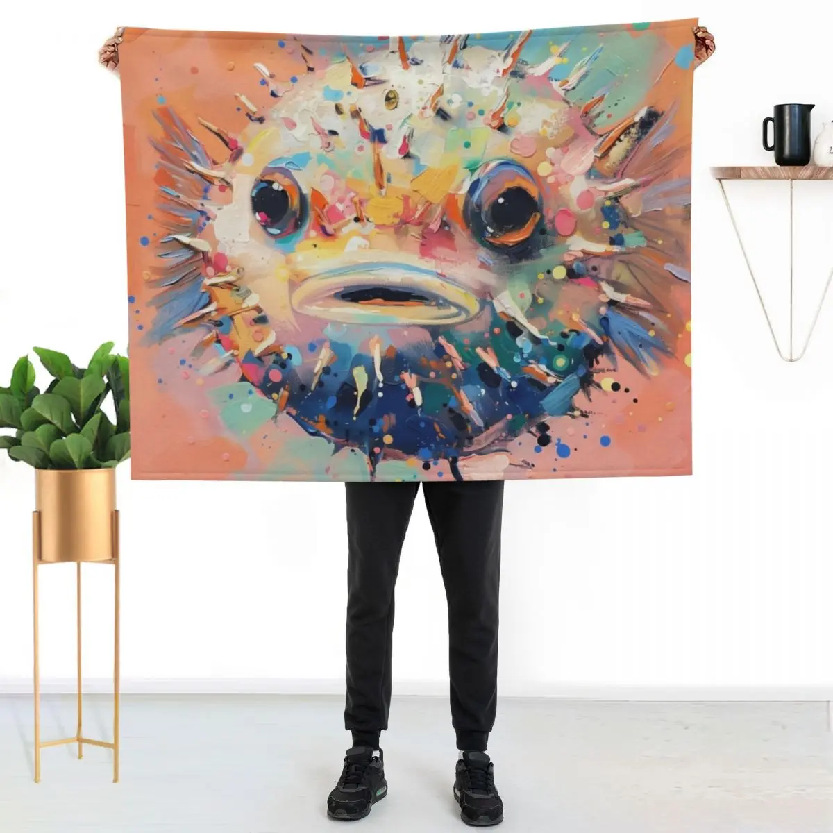 

Pufferfish in Bright Modern Colors Throw Blanket Warm Accent Blanket for Living Room Decoration