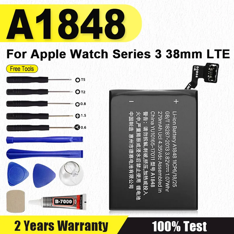 Nueva batería A1848 para reloj inteligente, nueva batería Real de 279mAh para Apple Watch Series 3, batería LTE de 38mm, versión en forma de panal + herramientas