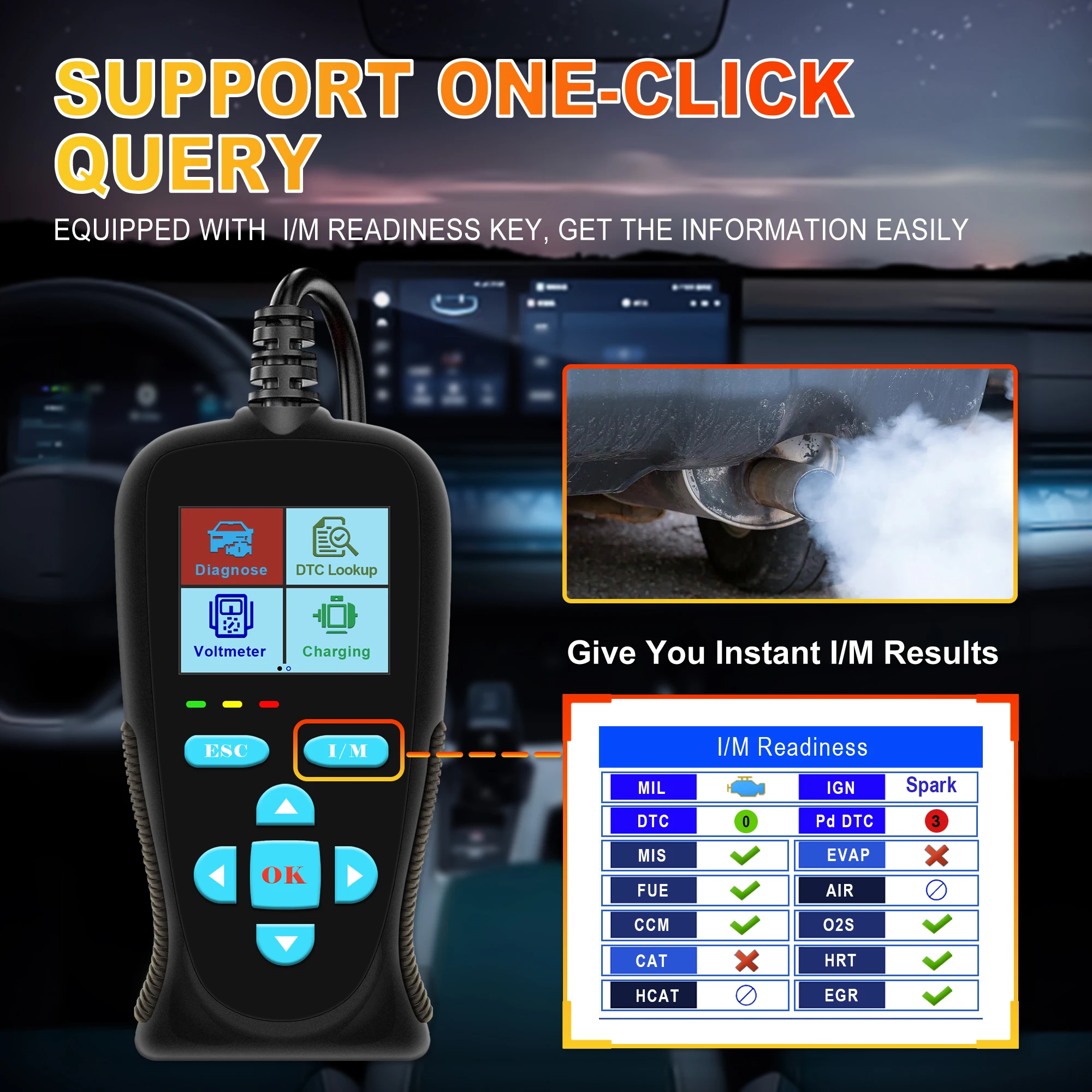 Professional OBD2 Scanner OBDII Car Diagnostic Tool Read Erase Fault Codes I/M Readiness Real-time Data Stream Freeze Frame Batt
