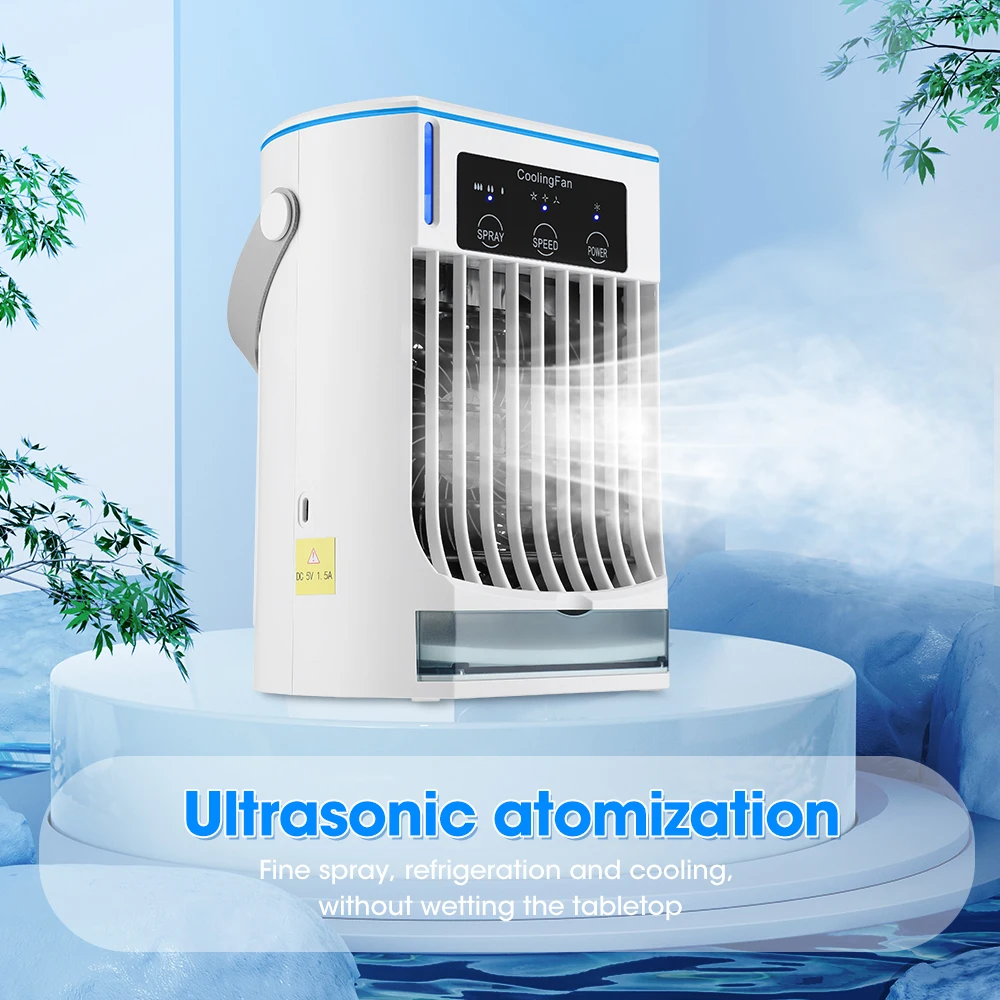 Portable Air Conditioner Cooler Refrigeration Desktop Water Cooling Spray Fan 3 Gear Speed Air Cooling Fan Humidifier for Home O