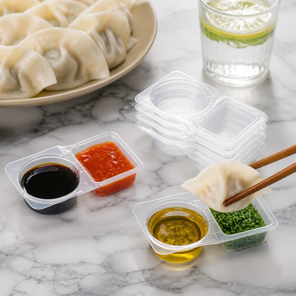 50개입 일회용 2칸 분리형 소스 컵, 투명 플라스틱 - Sauce Dipping Cup 리뷰 및 가격