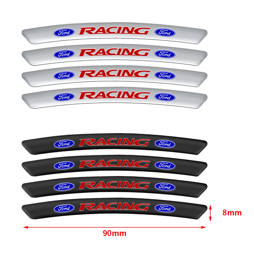 4pcs Car Tire Decor Aluminum Wheel Rims Racing Stickers Badges Auto Decoration For Ford Focus Mk2 Mk3 Mk4 Mustang Max Fiesta Mk7