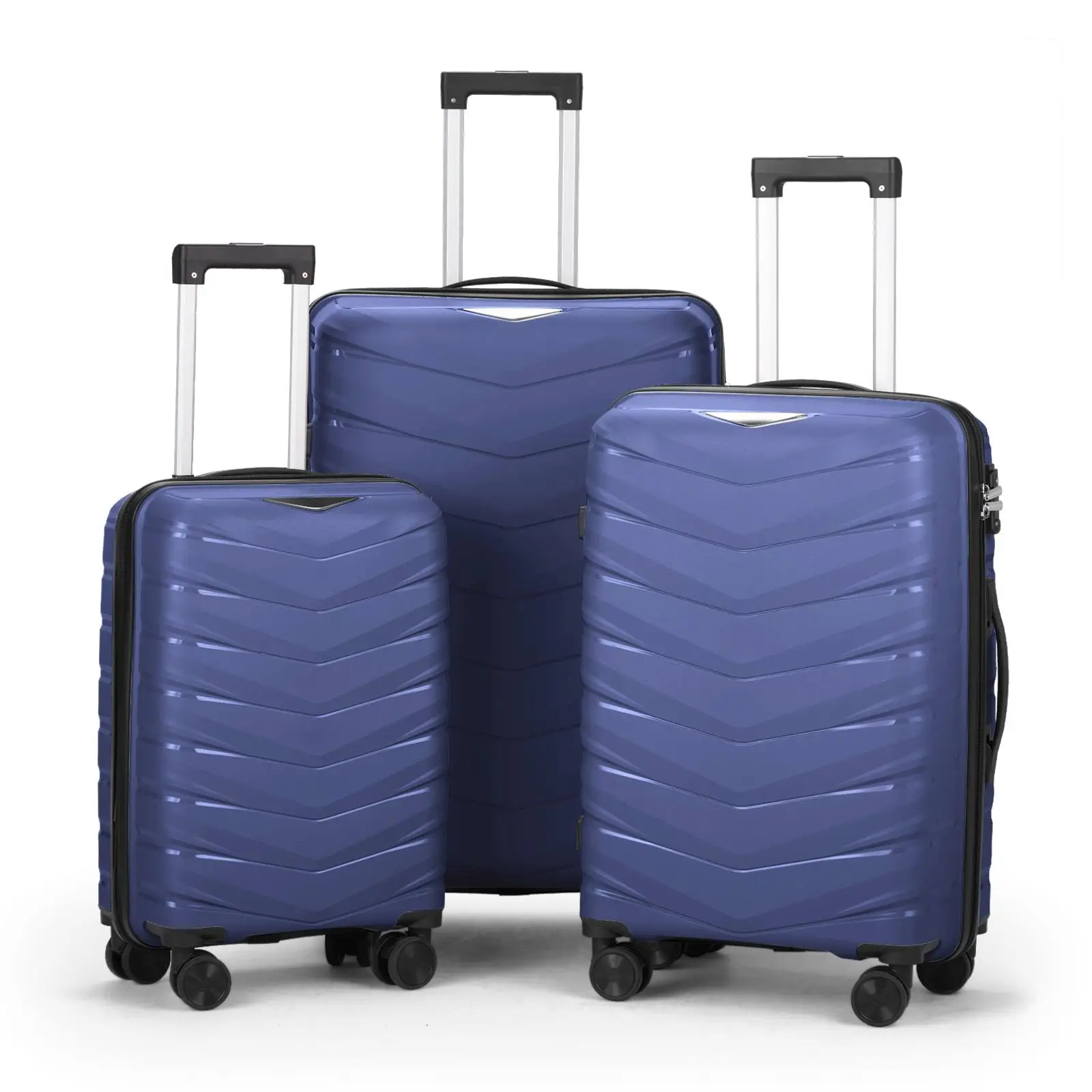 3-in-1 V-Shaped Stripes PP Trolley Case - 20in, 24in, 28in Dark Blue Classic Pattern