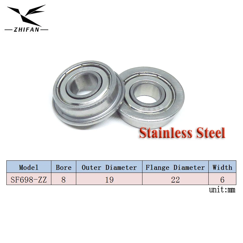 4Pcs SF698ZZ Flange Ball Bearing 8x19x6 SF698 ZZ Stainless Steel Flanged Ball Bearing 8*19*6 F698ZZ