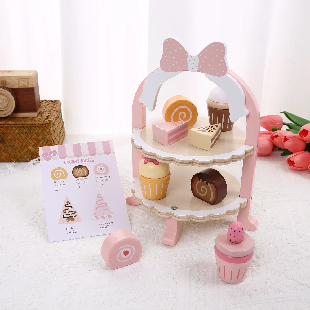 لعبة مجموعة شاي بعد الظهر الخشبية، لعبة التظاهر بالطعام للأطفال، لعبة لعب الأدوار، لعبة منزلية للبنات والأولاد، هدايا للأطفال