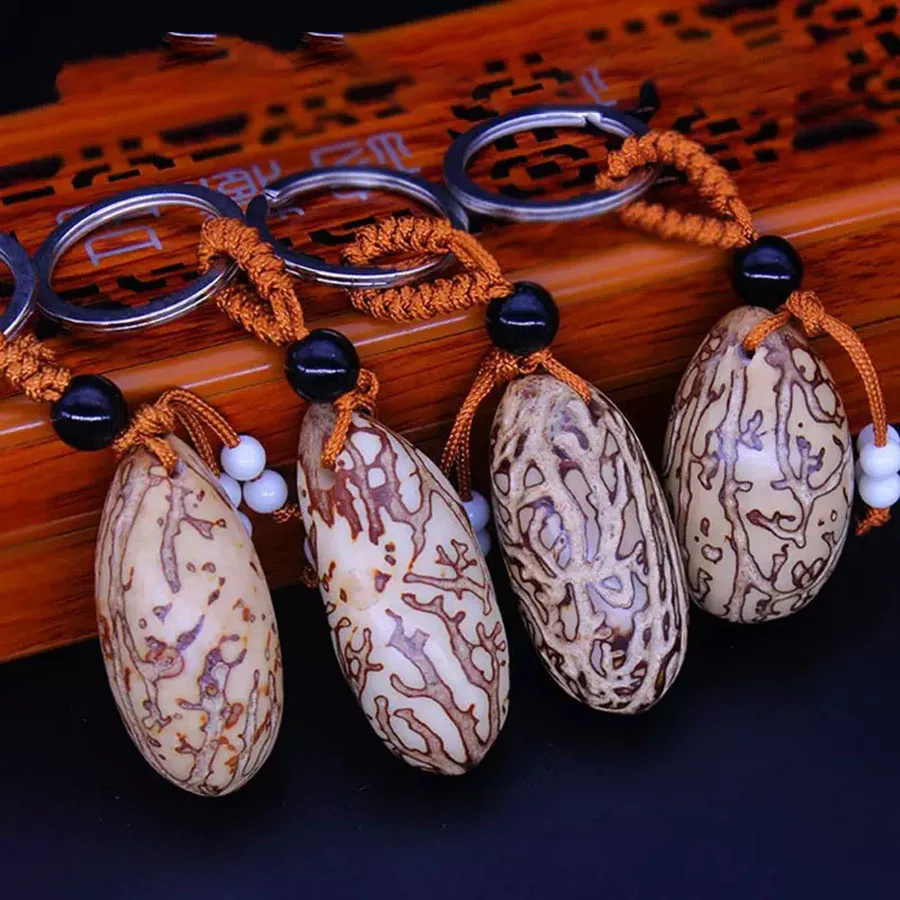 Creative Motorcycle Accessories Keychain Unisex 3-5cm Thousand Eye Bodhi Seeds Wooden Pendant Backpack Riding Amulet Decoration