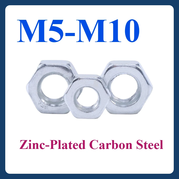 

M5 M6 M8 M10 Zinc-Coated Carbon Steel Left-Hand Thread Hex Nuts - Cost-Effective Fastening, Durable,20~200pcs