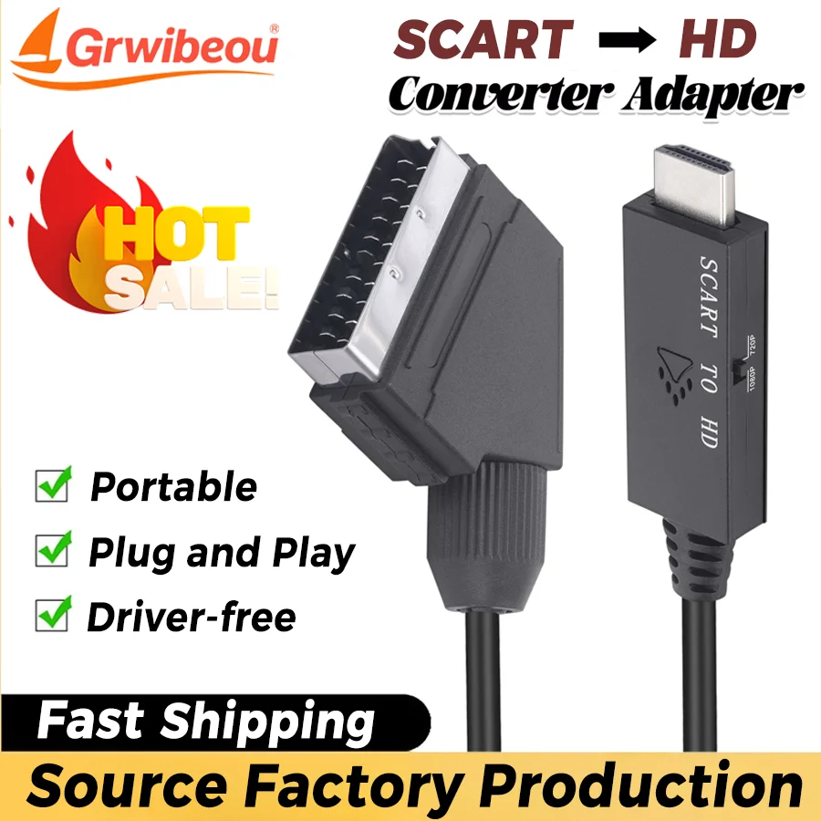 

1080P SCART To HDMI-Compatible Video Audio Converter Adapter SCART Input To HDMI-Compatible Output for TV Sky Box STB Plug Play