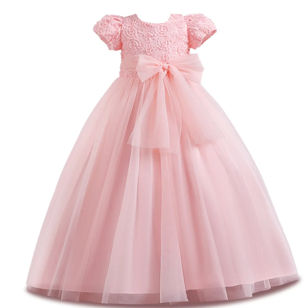 

New Baby Girls Christmas Flower Princess Party Dress Todler Kids Big Bownot Wedding Dresses Clothes Children Clothing