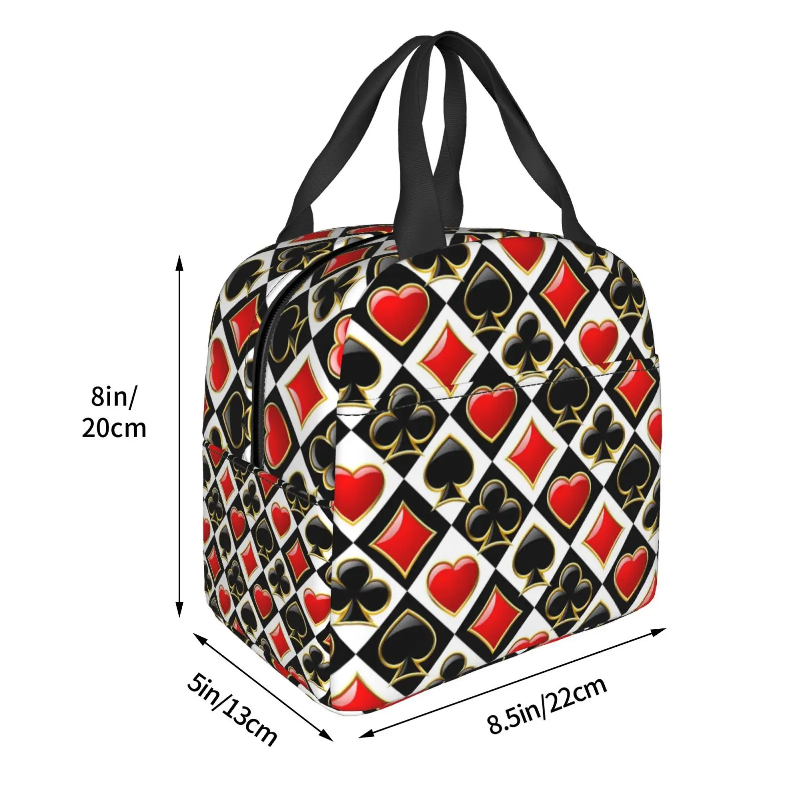 Golden Alice in Wonderland Poker Red Black Print Lunch Bag Portable Thermal Cooler Insulated Bento Box for Kids Food Tote Bags