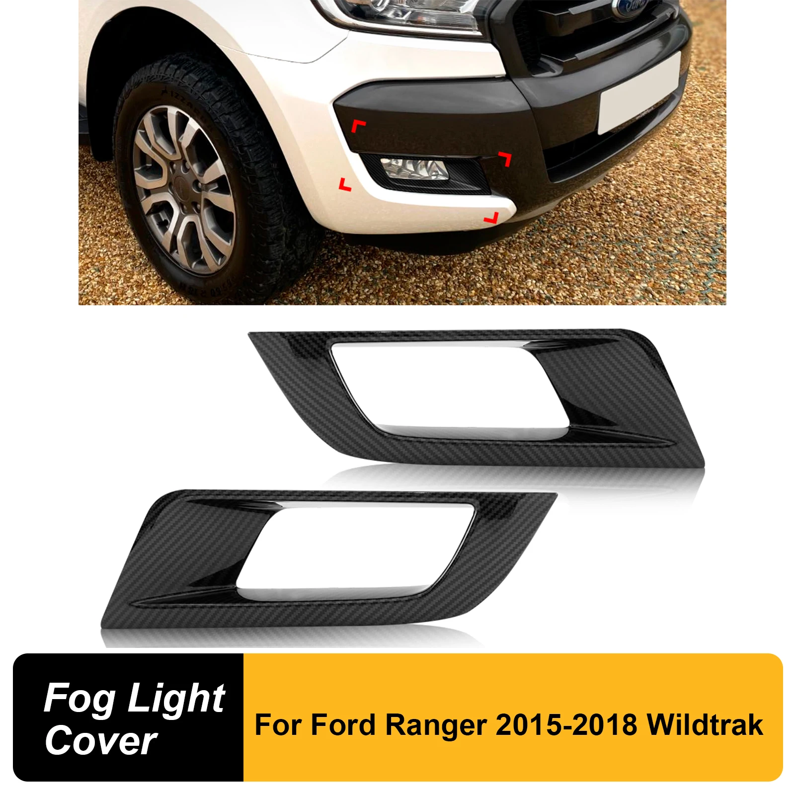 

Fit For Ford Ranger 2015-2018 T7 Wildtrak 1Pair Fog Lights Cover Trim Carbon fiber Front Bumper Fog Lamp Car Styling Accessories