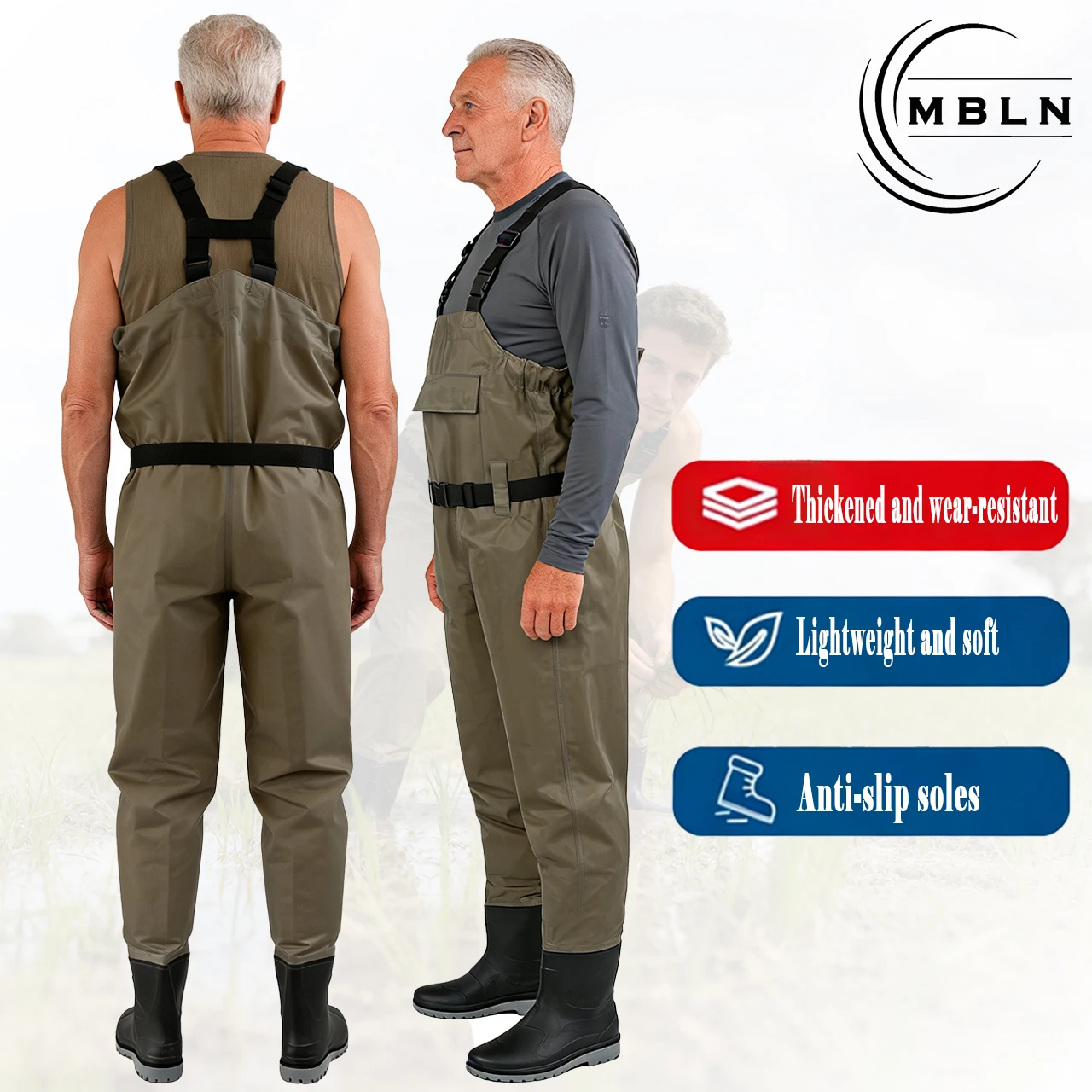 

Вейдерсы MBLN из ПВХ с сапогами, водонепроницаемые вейдерсы из нейлона/таслана 170T, давление воды 15000 мм, нескользящие сапоги из ПВХ