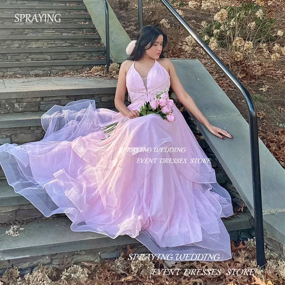 

SPRAYING Fairy Purple Korea Wedding Dress Photo Shoot Halter A-line Bridal Gown Sleeveless Floor-Length Vestidos De Novias 2024