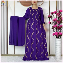 Muslim Fashion Women Party Clothing Cotton Half Sleeve Elastic Waist Dress Boubou Maxi African Abaya Dress Islamic Women Dress