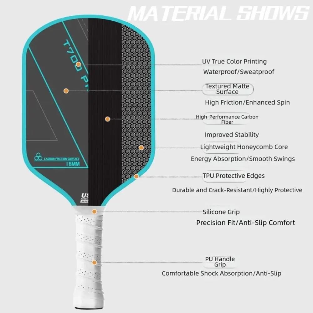 

Ракетки для пиклбола T700 PRO с матовой поверхностью из углеродного волокна, легкие амортизирующие ракетки
