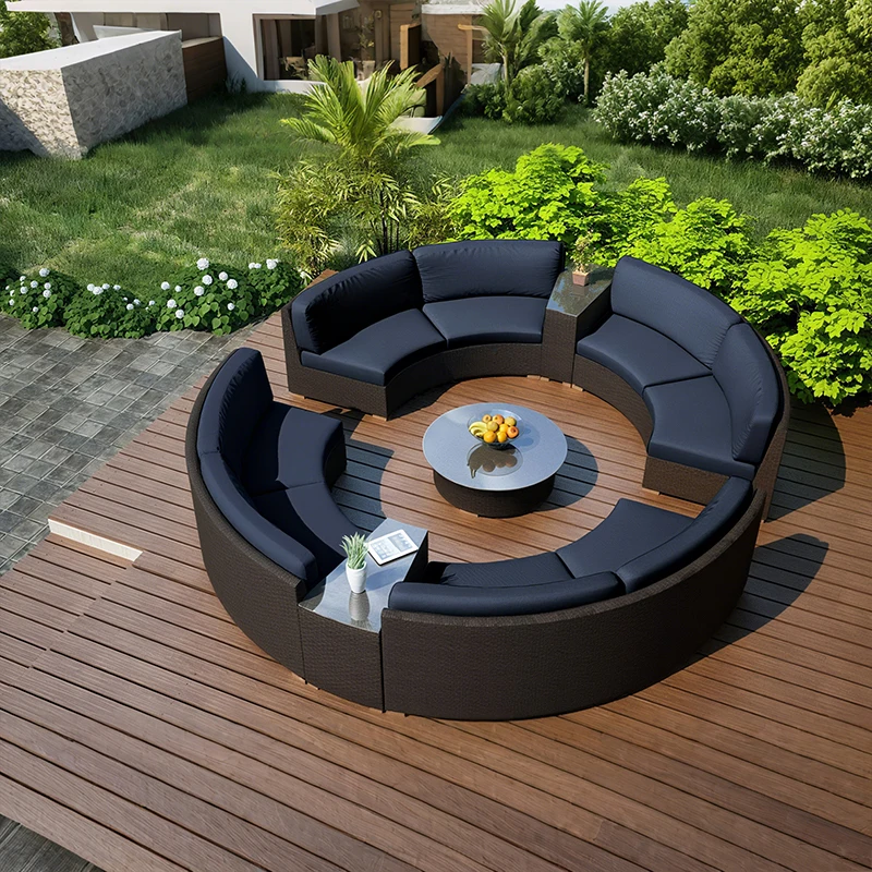 Modern Outdoor Rattan Sofa Set New Design For Garden Courtyard Home Curved Sectional Furniture Living Room Hotel Villa