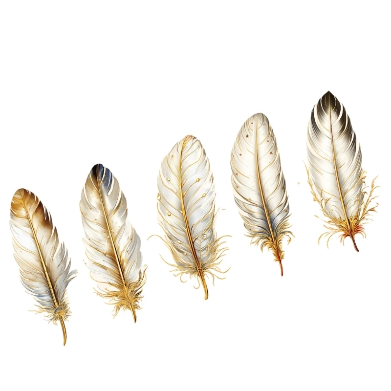 96GE 5 قطع ملصق ريش من رقائق الذهب الرجعية ملصق لاصق مقاوم للماء